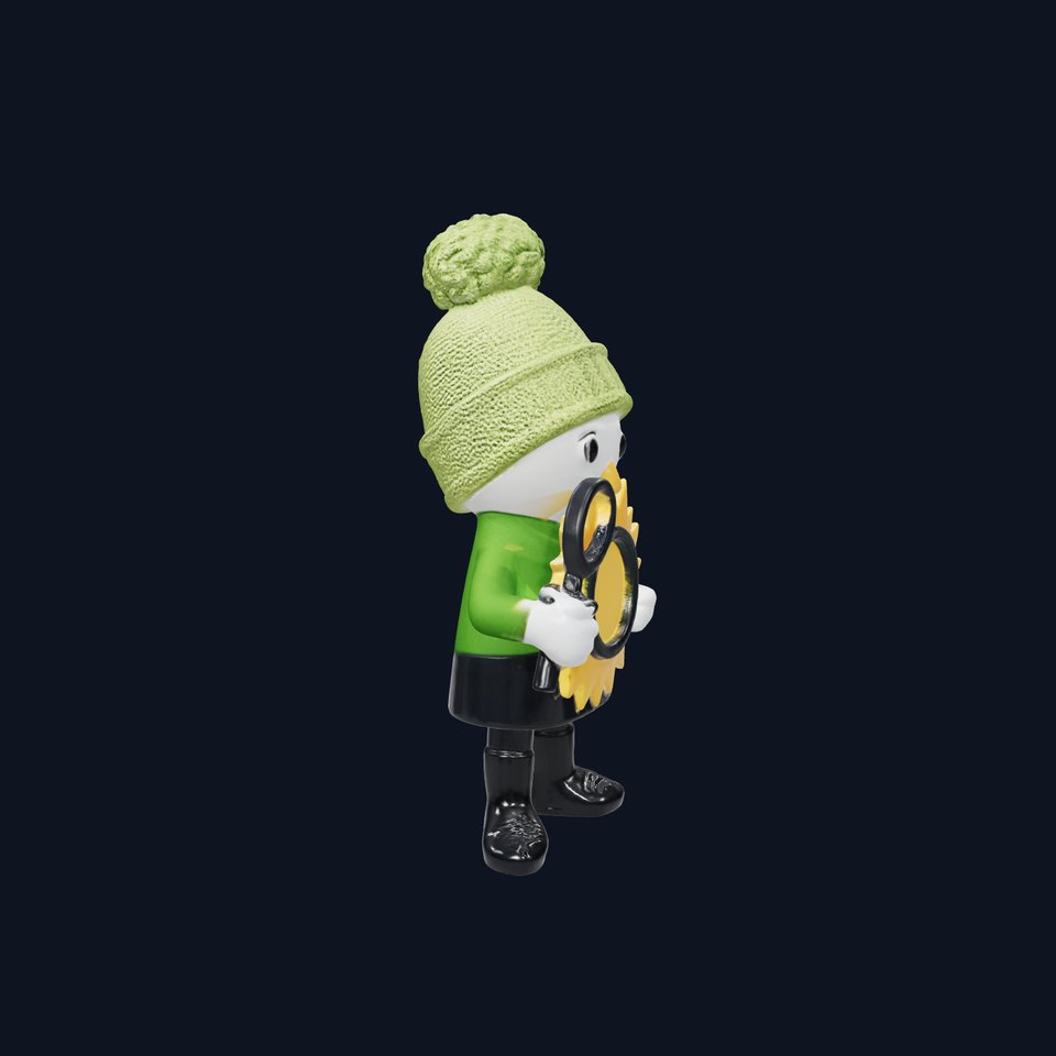 Cute Character with Green Hat and Sun Symbol