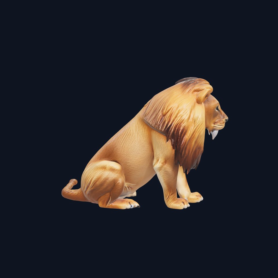 Realistic Lion 3D Model with Detailed Mane and Fur Textures