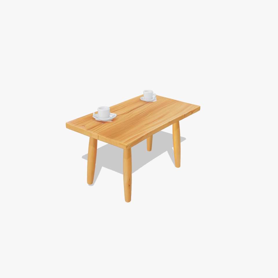 Wooden Breakfast Table with Smiling Surface viewer poster