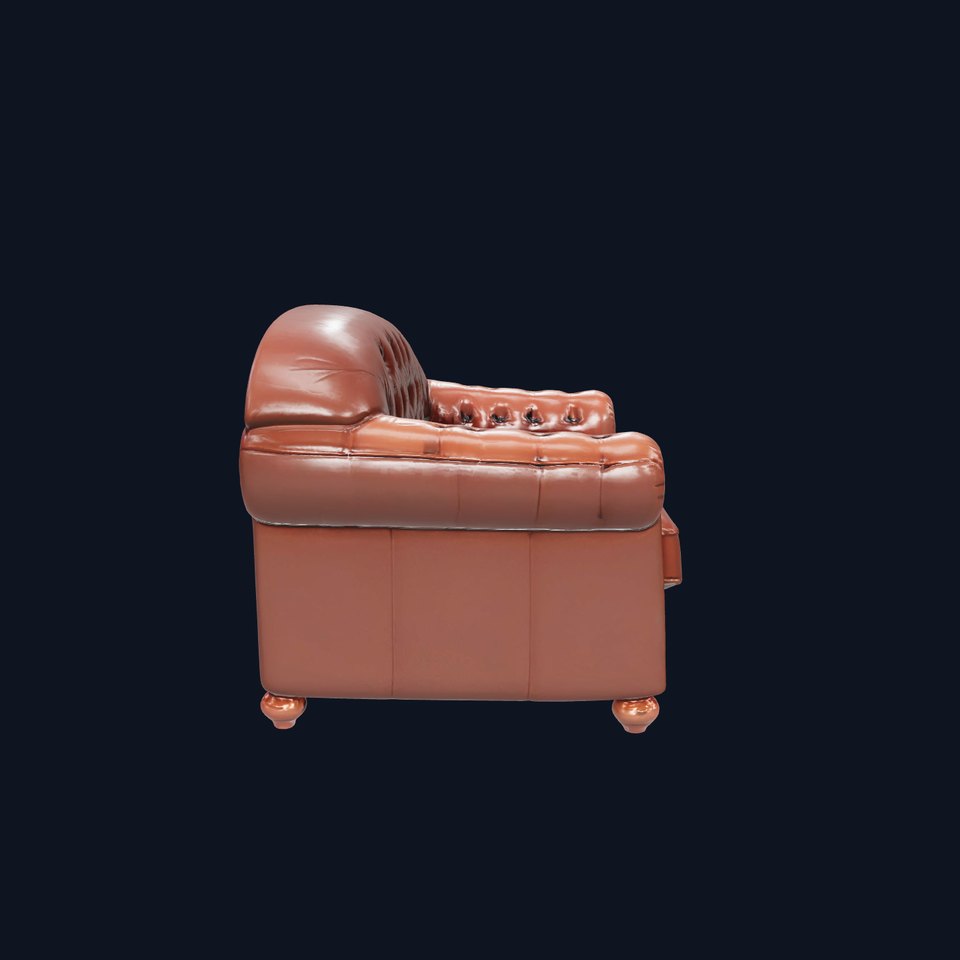 Antique Leather Armchair with Tufted Backrest and Rounded Arms