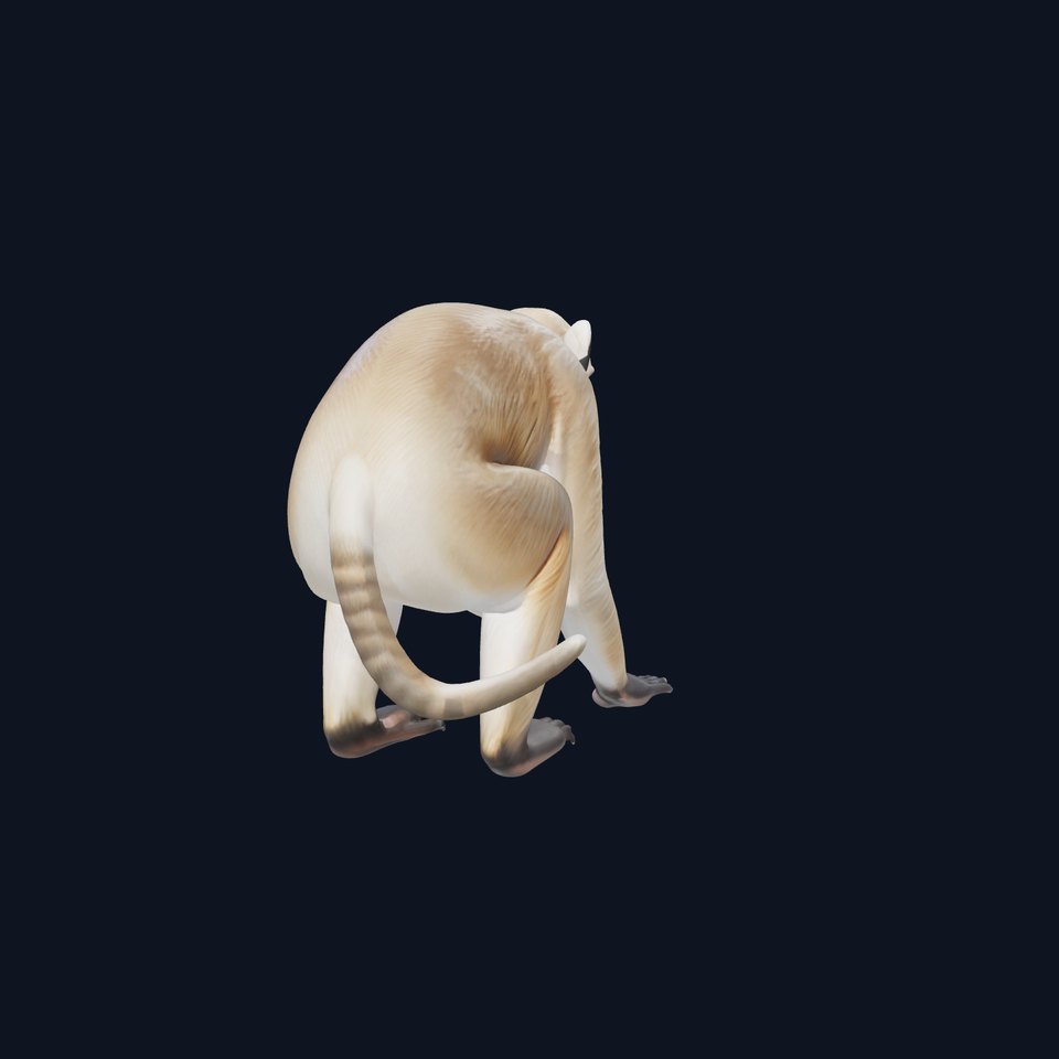 Gibbon 3D Model with Textured Fur and Limbs