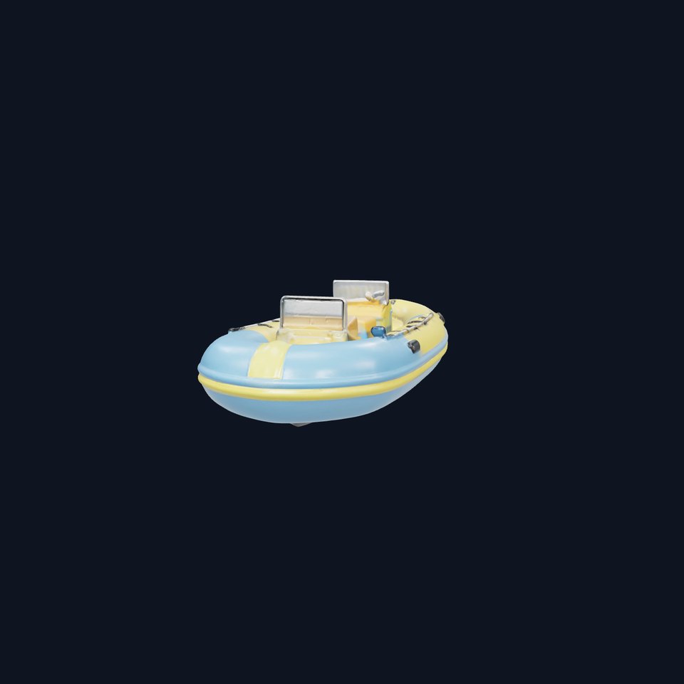 Yellow-Blue Rescue Boat with Rounded Nose and Inflatable Sides viewer poster