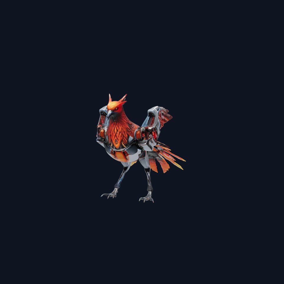 Bionic Phoenix with Flaming Red and Orange Light Elements