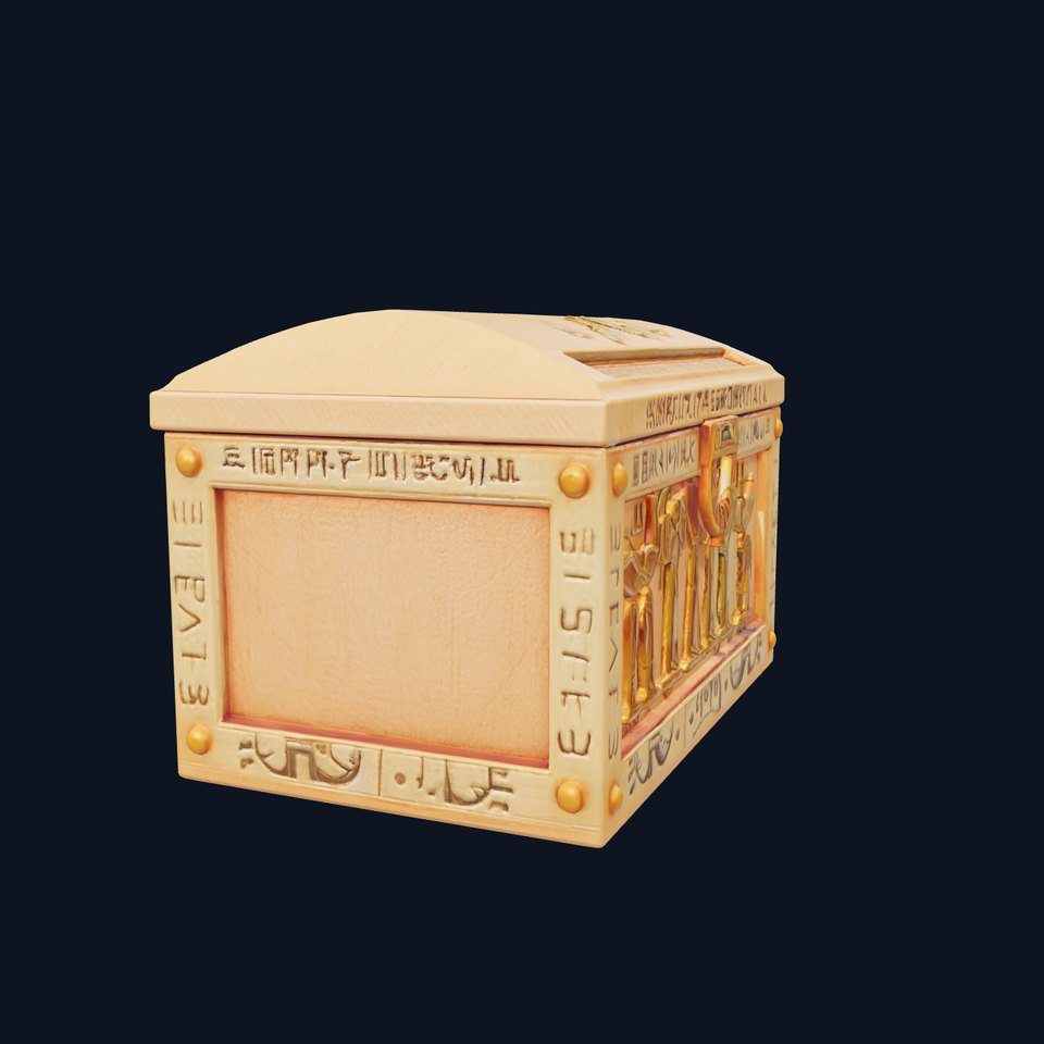 Ancient Egyptian Treasure Chest with Hieroglyphic Carvings