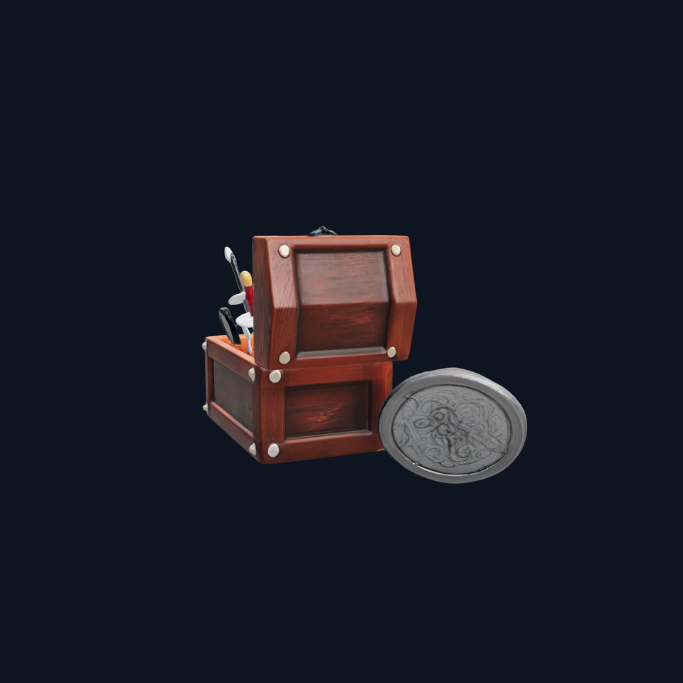 Medieval Treasure Chest with Weapons and Riches