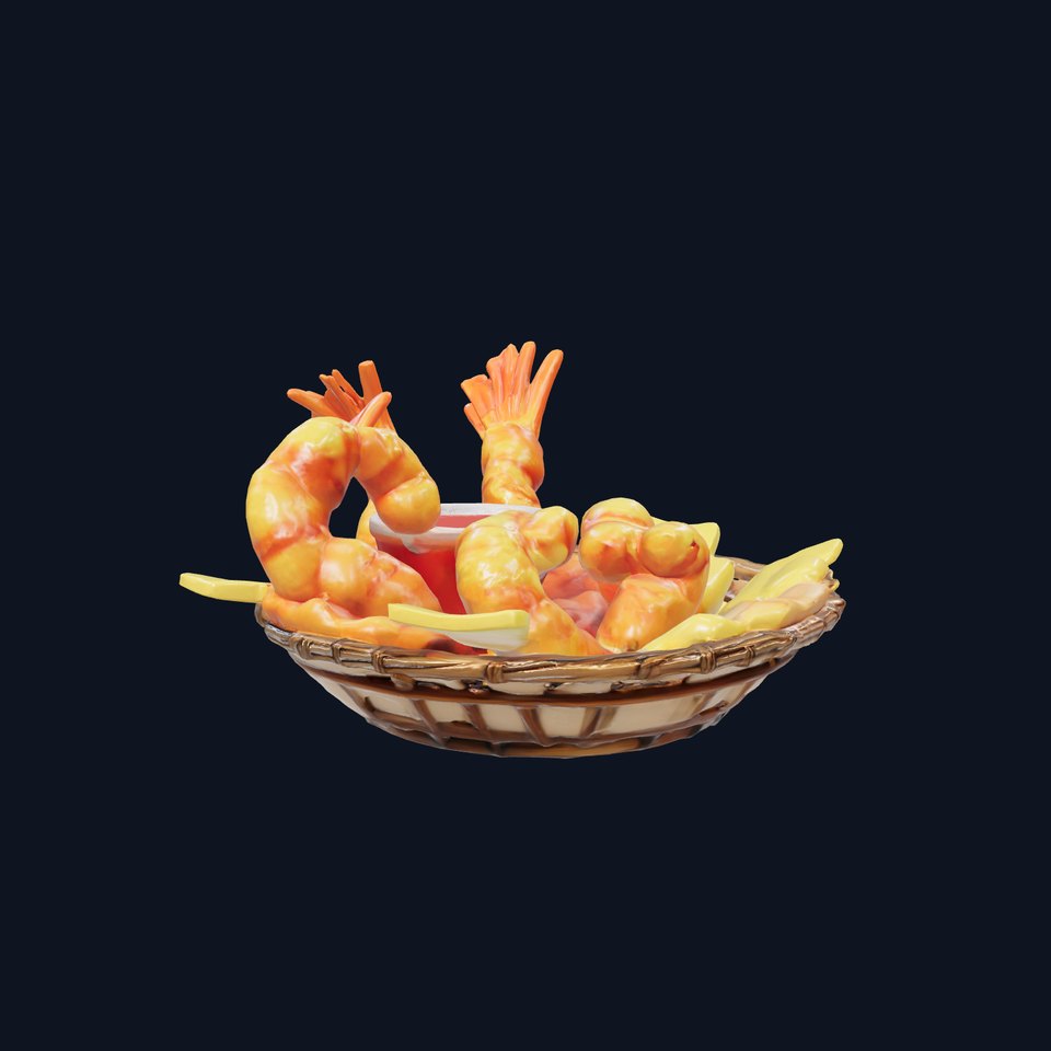 Fried Shrimp Basket Rustic Food model pack