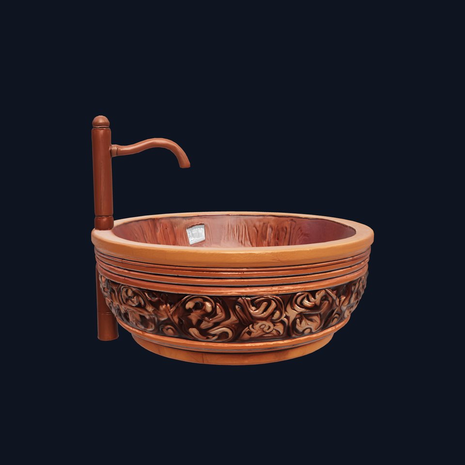 Circular Wooden Carved Basin Sink Model Pack