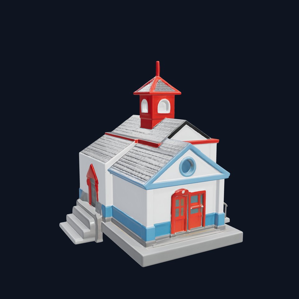 Cartoon School Building with Bell Tower model pack