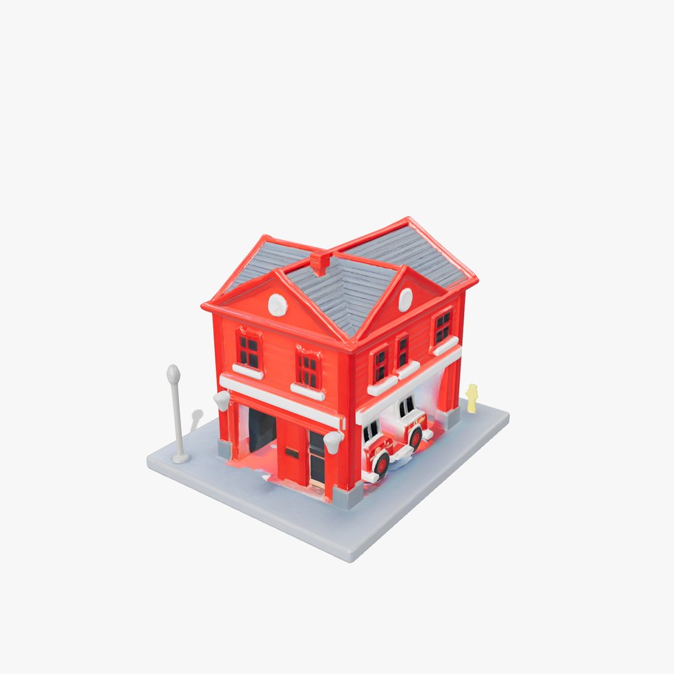 Whimsical Fire Station Red Facade Cartoon Model Pack viewer poster