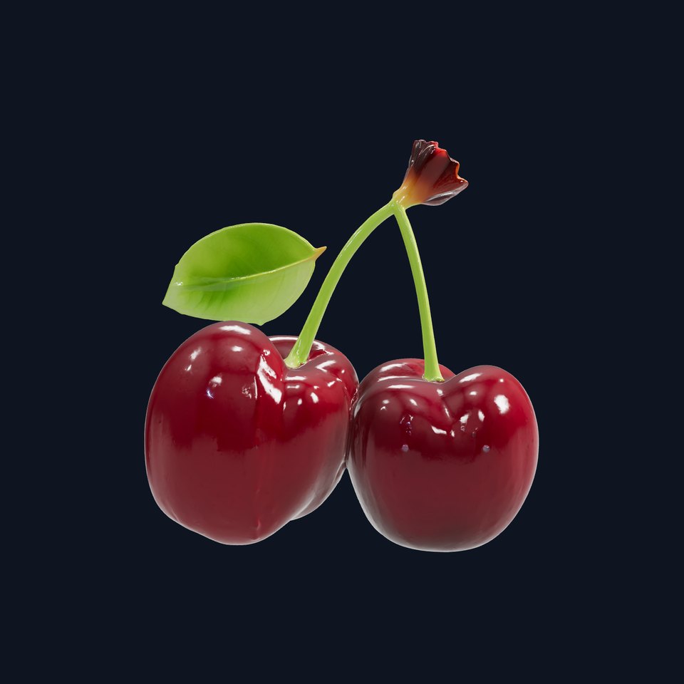 Cherry with Glossy Red Berries and Dew Drop Effect model pack