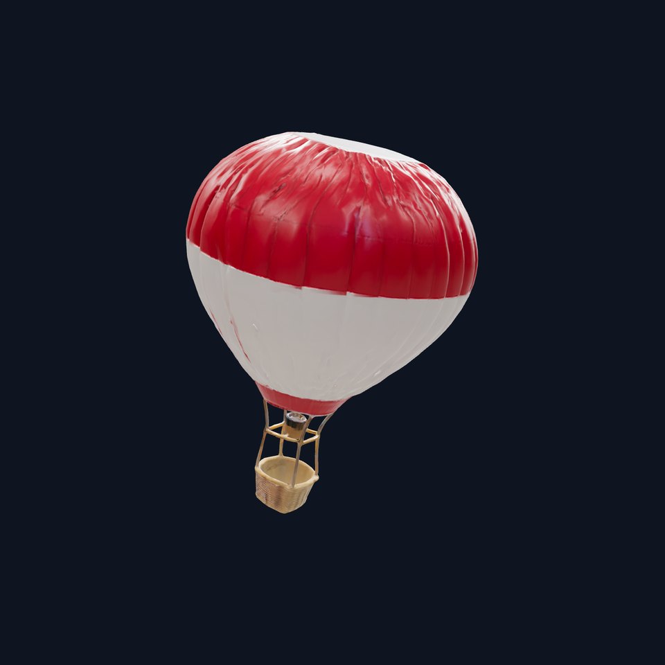 Classic Hot Air Balloon Model with Striped Envelope and Wicker Basket model pack