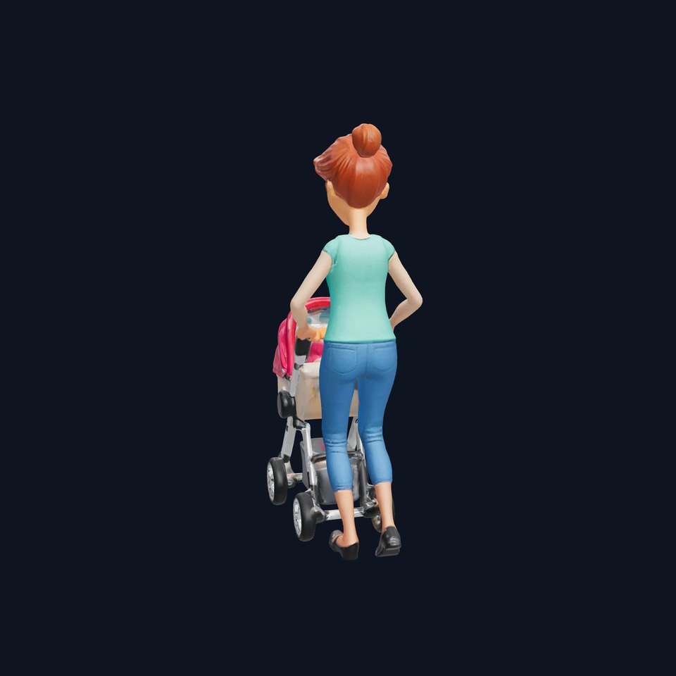Cartoon Woman with Stroller Character model pack