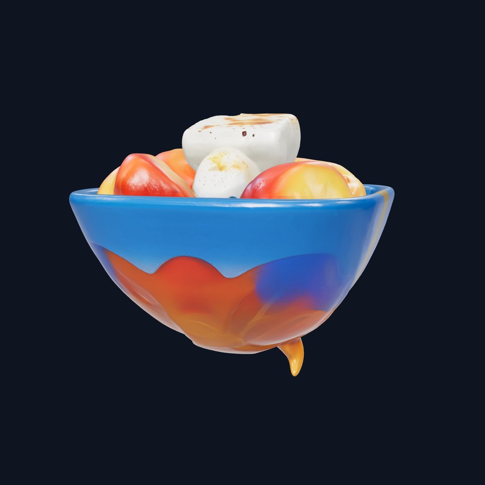 Cobalt Blue Bowl with Peaches and Marshmallow model pack