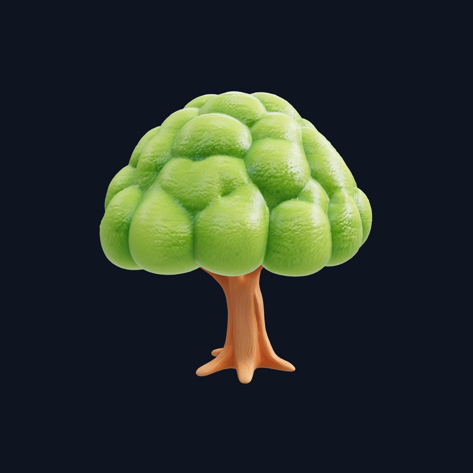 Cartoon-Style Oak Tree with Puffy Crown model pack