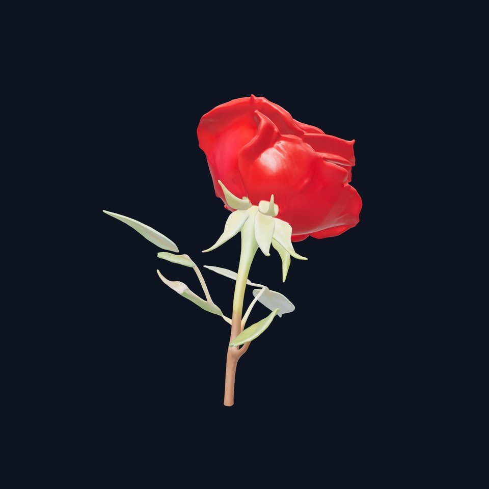 Red Rose Blossom Detailed Sculpture model pack