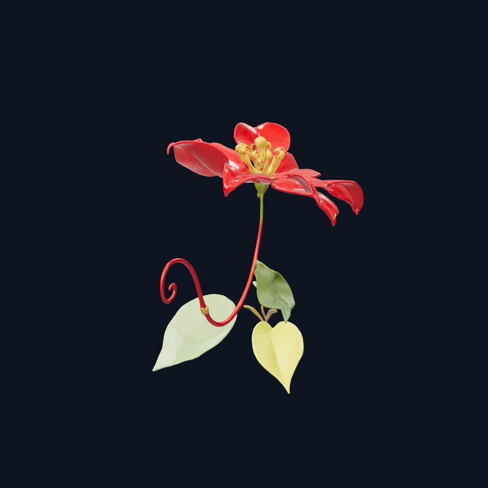 Vibrant Red Clematis Flower Sculpture model pack