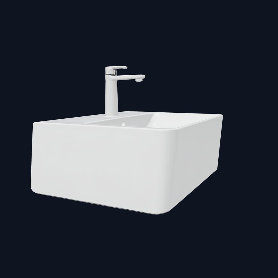 Contemporary Rectangular Bathroom Sink Ceramic Model Pack