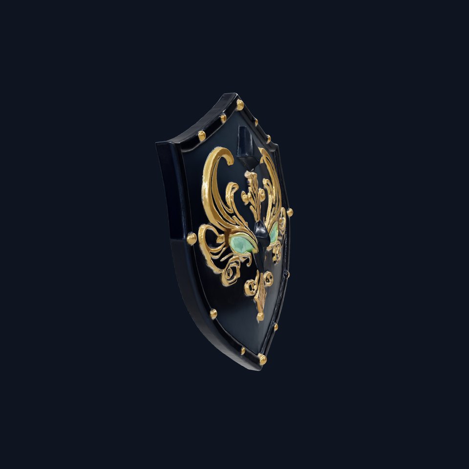 Obsidian Guardian Shield Model Pack with Golden Filigree and Emerald Eyes