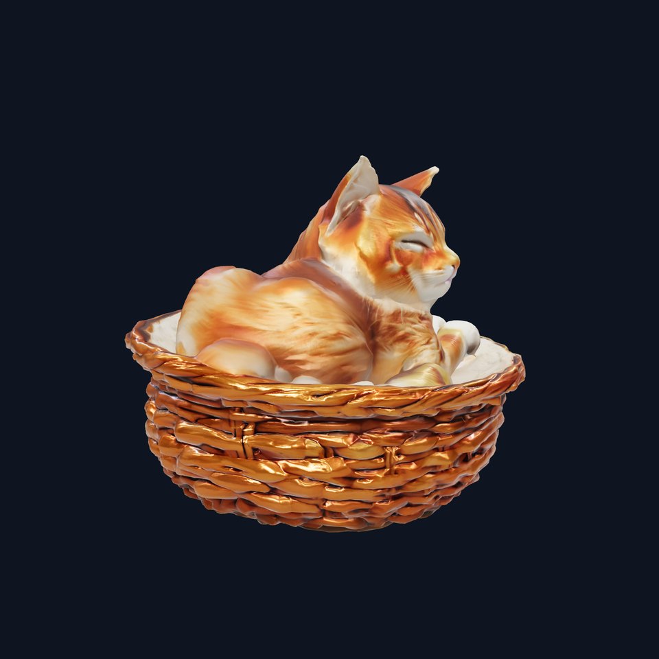 Peaceful Cat in Woven Basket model pack