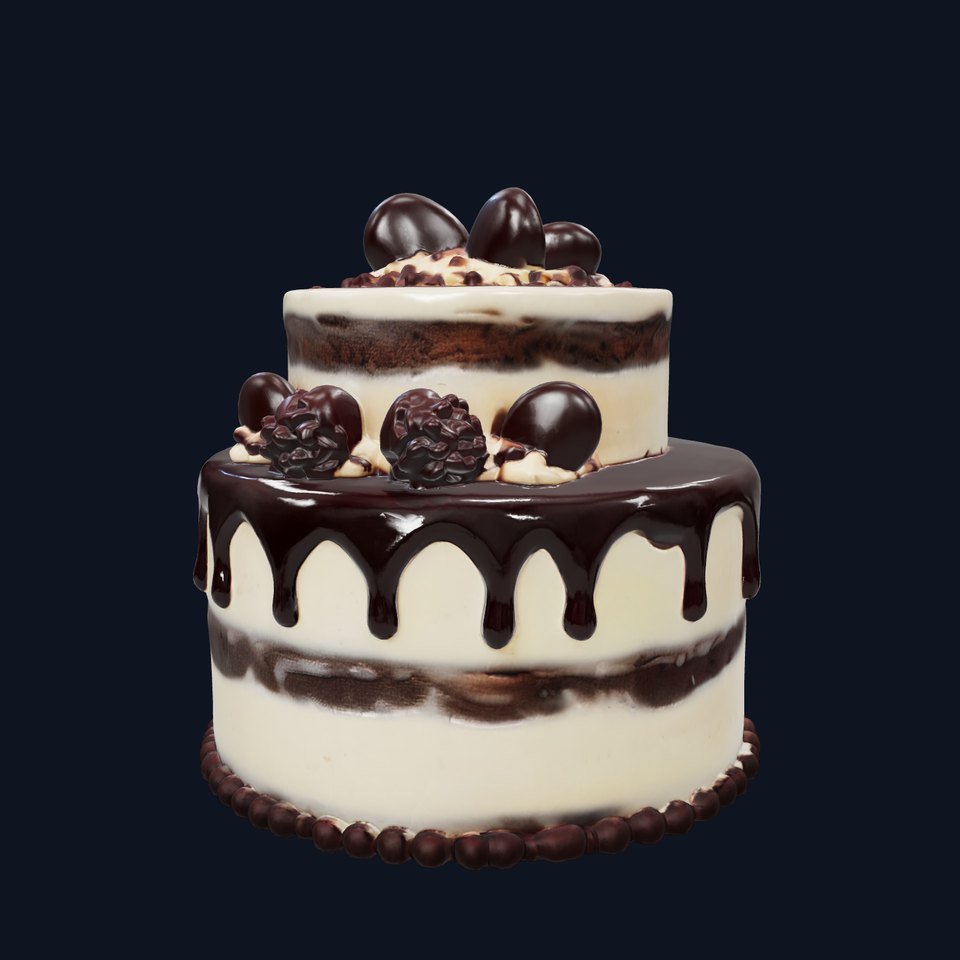 TwoTier Chocolate Cake with Glaze and Decorations model pack
