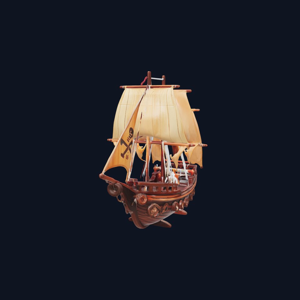 Vintage Wooden Pirate Ship Model Pack with Intricate Carvings