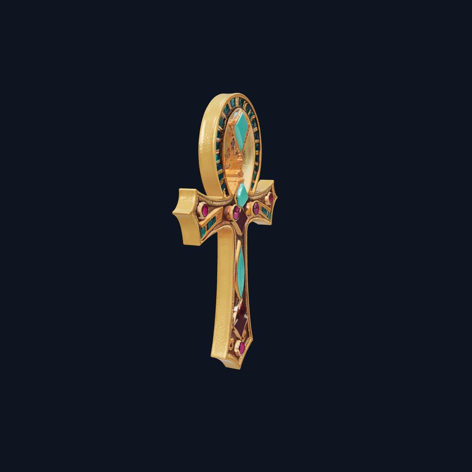 Ornate Egyptian Ankh with Gemstone Inlays model pack