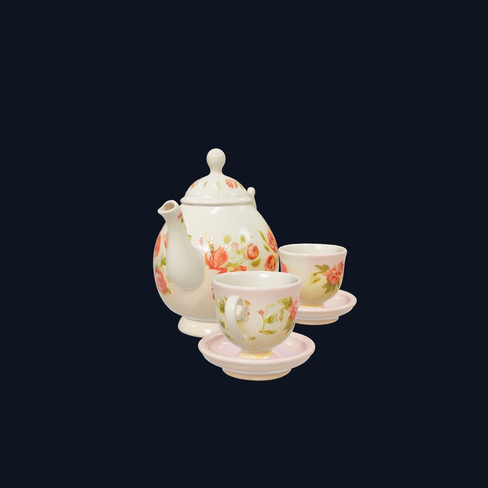 Vintage Floral Teapot and Cup Model Pack