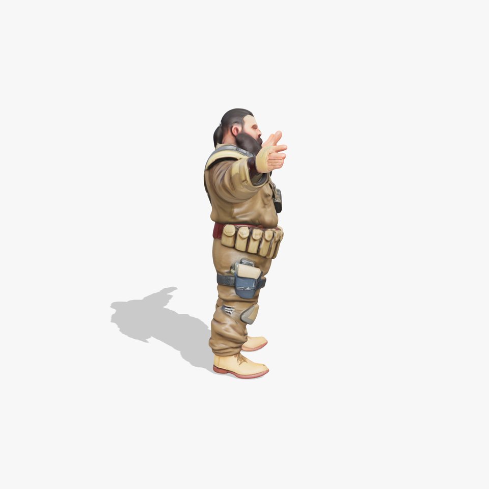 Bearded Soldier D Model with Tactical Gear for Games