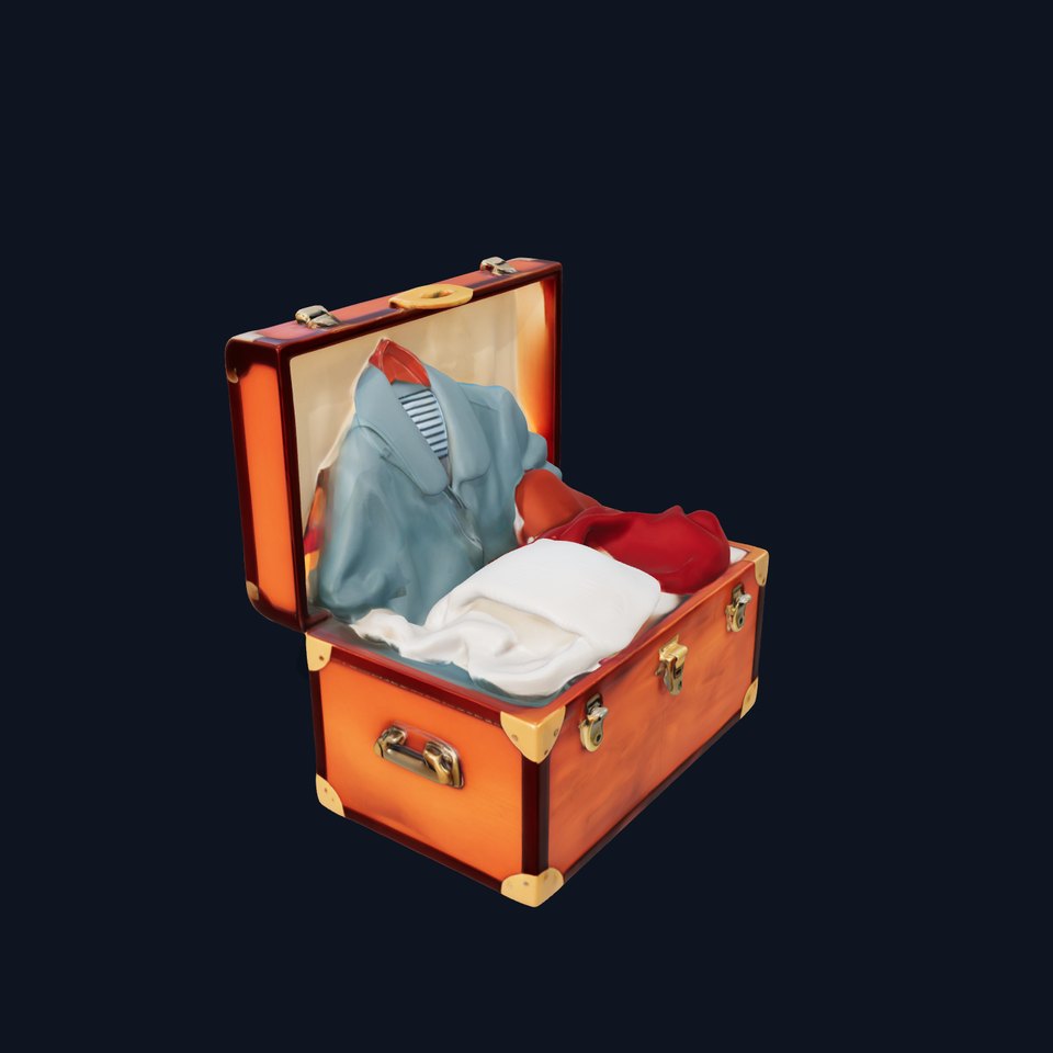 Vintage Wooden Trunk with Clothes Model Pack