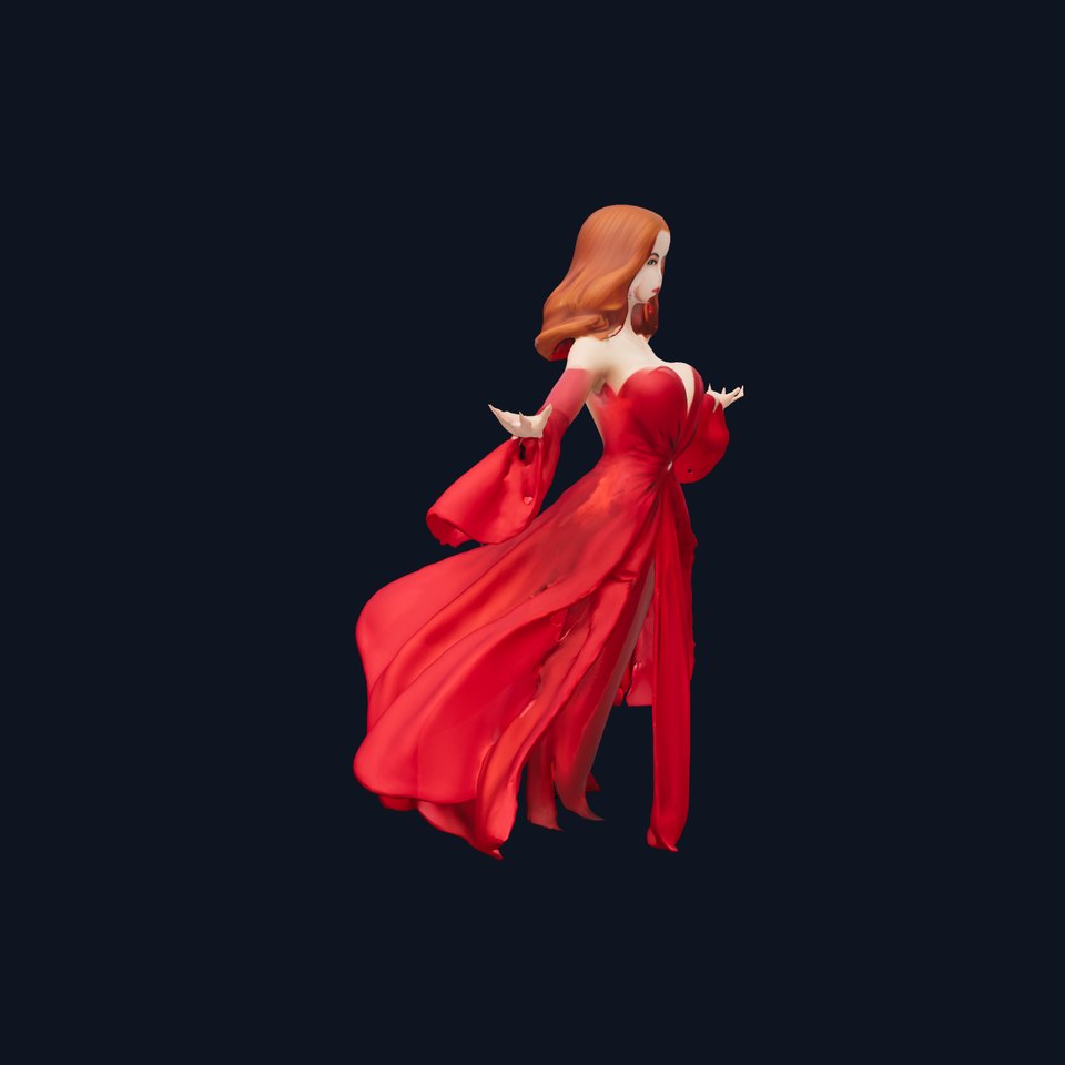 Elegant Enchantress in Flowing Red Dress D Character Model