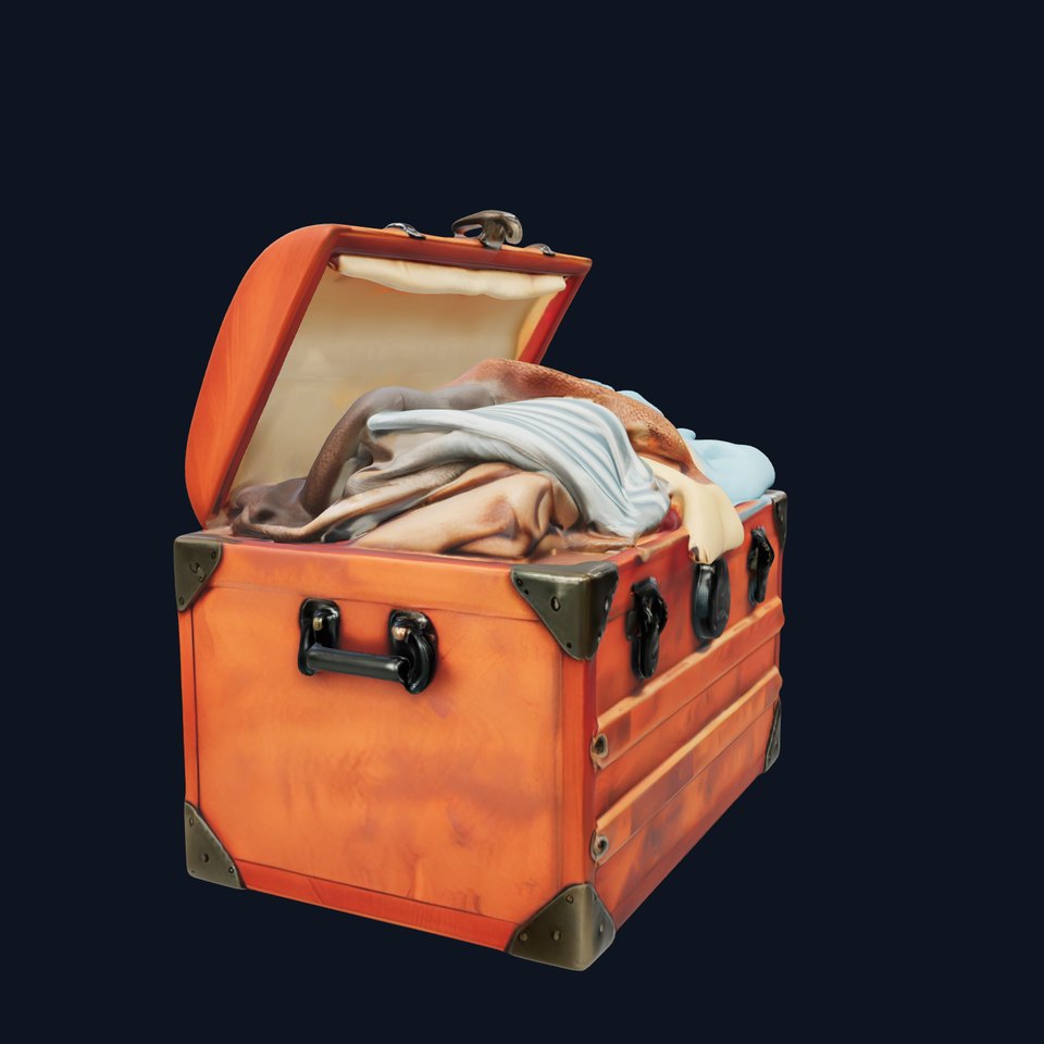 Antique Wooden Chest Model Pack with Clothing Detail viewer poster