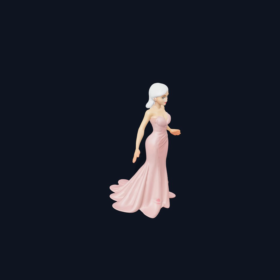 Elegant Evening Gown D Character Model with Silver Hair viewer poster