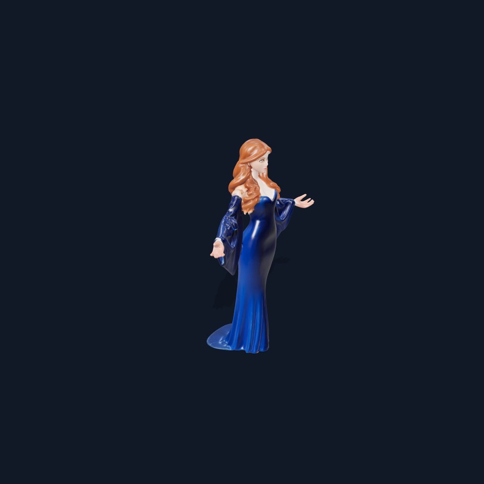 Elegant Female Character in Blue Gown  Detailed D Model