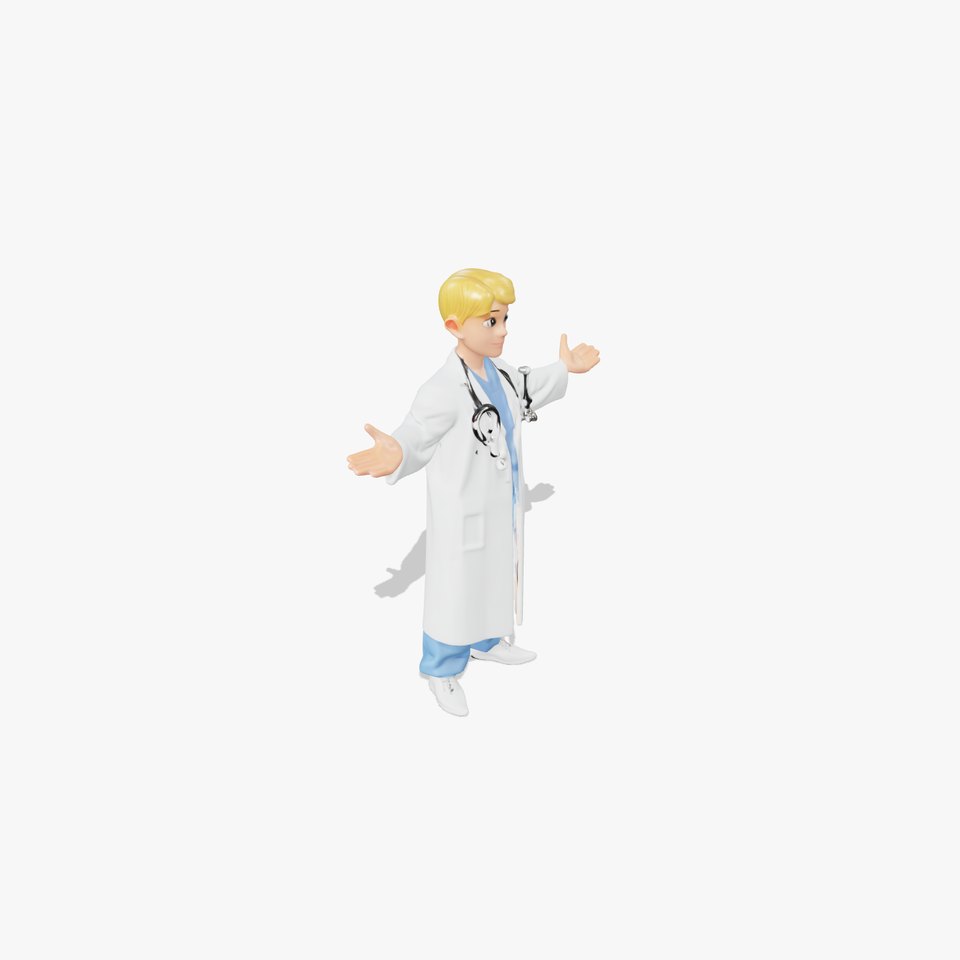 Stylized Young Doctor D Model in White Coat with Stethoscope viewer poster
