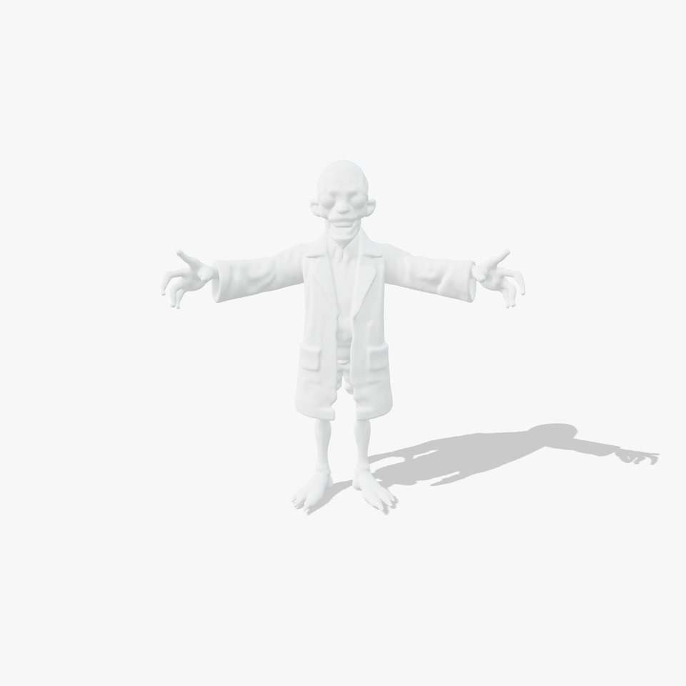 Zombie Scientist D Character Model with PBR Textures and Animations