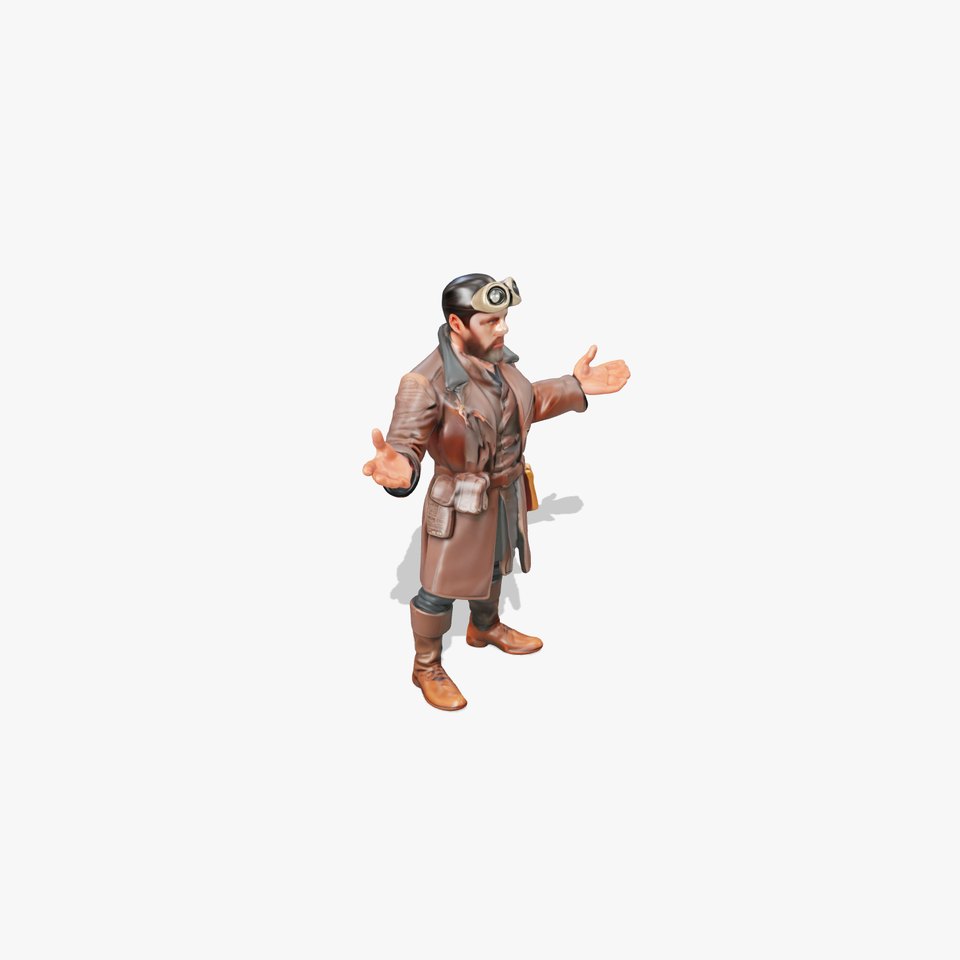 Steampunk Adventurer with Goggles and Leather Coat D Model