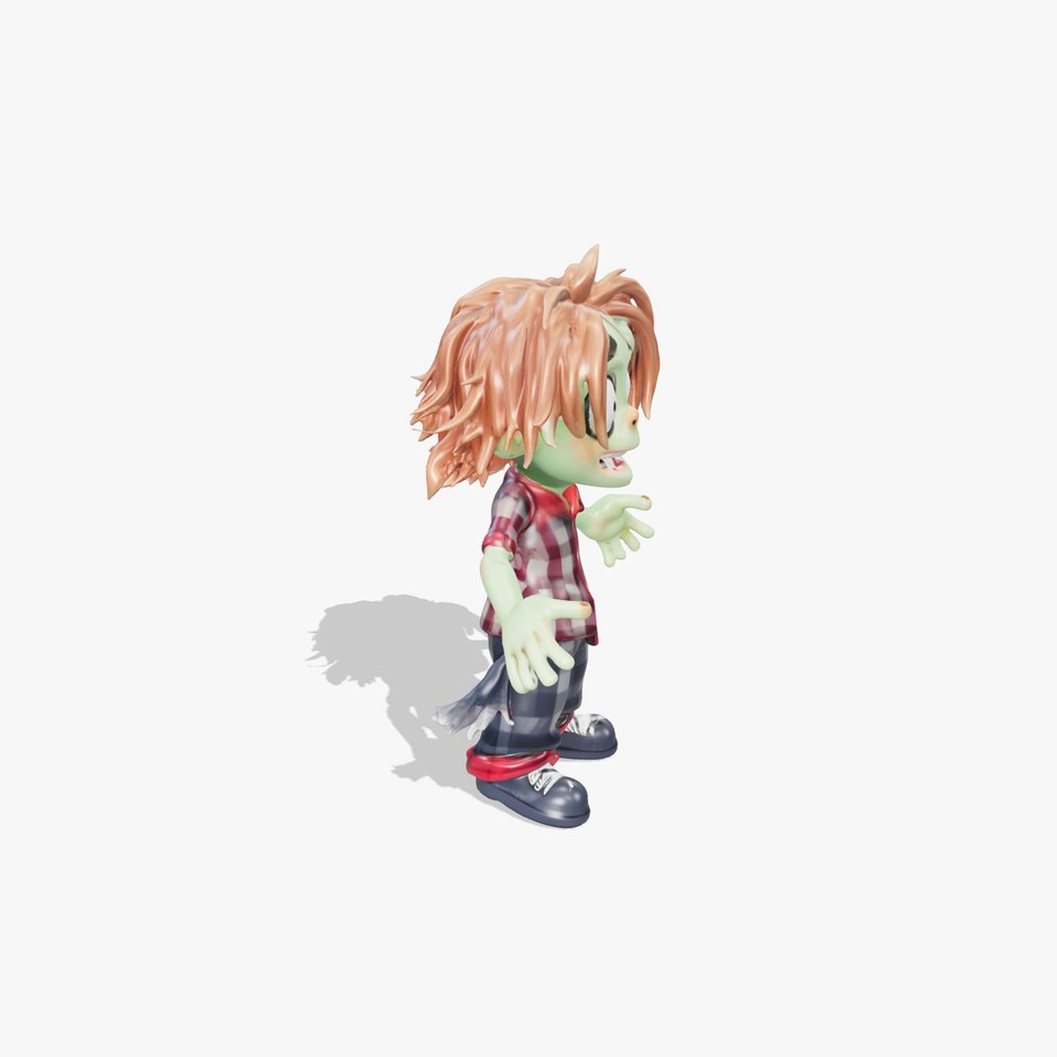 Cartoonish Zombie Kid D Model with Checkered Shirt and Hair viewer poster