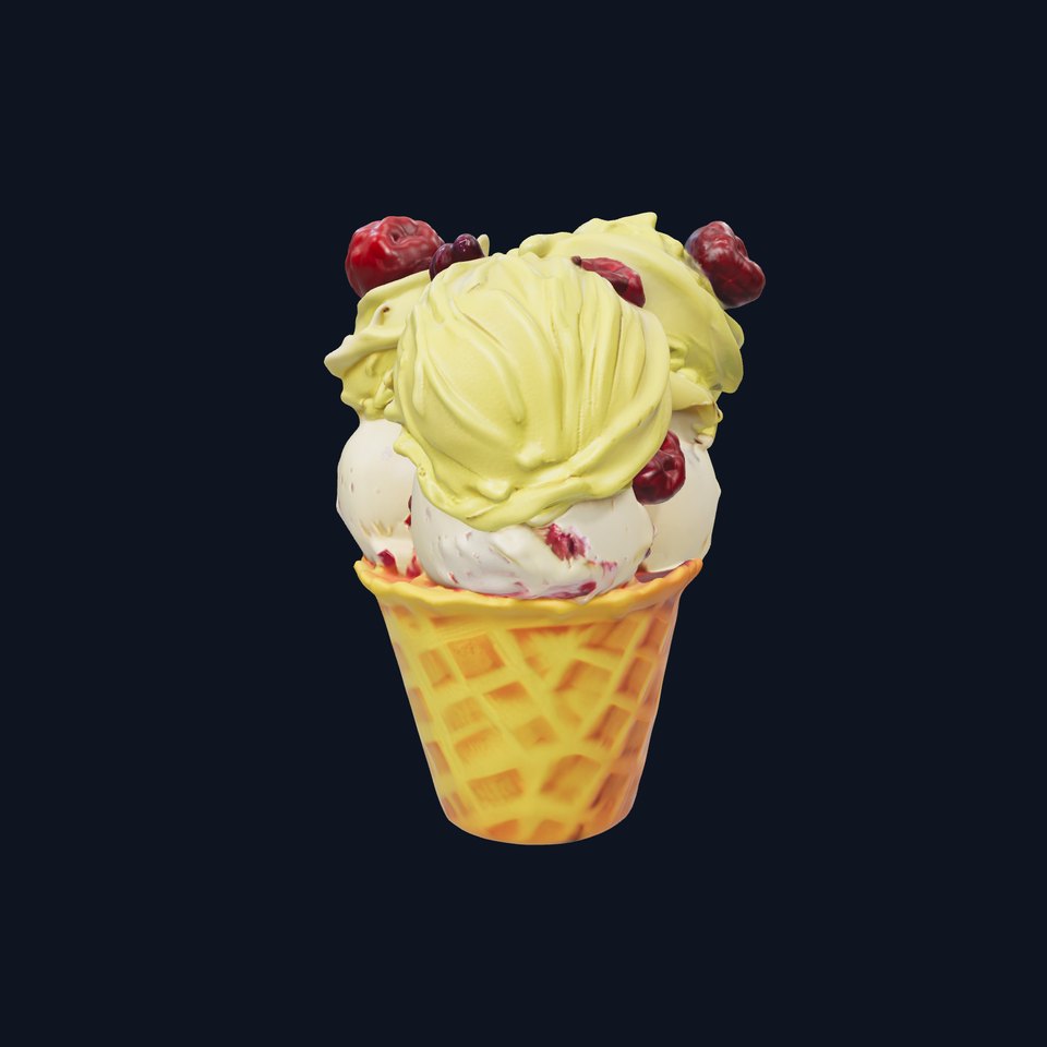 Ice Cream Cone with Raspberries D Model Pack viewer poster