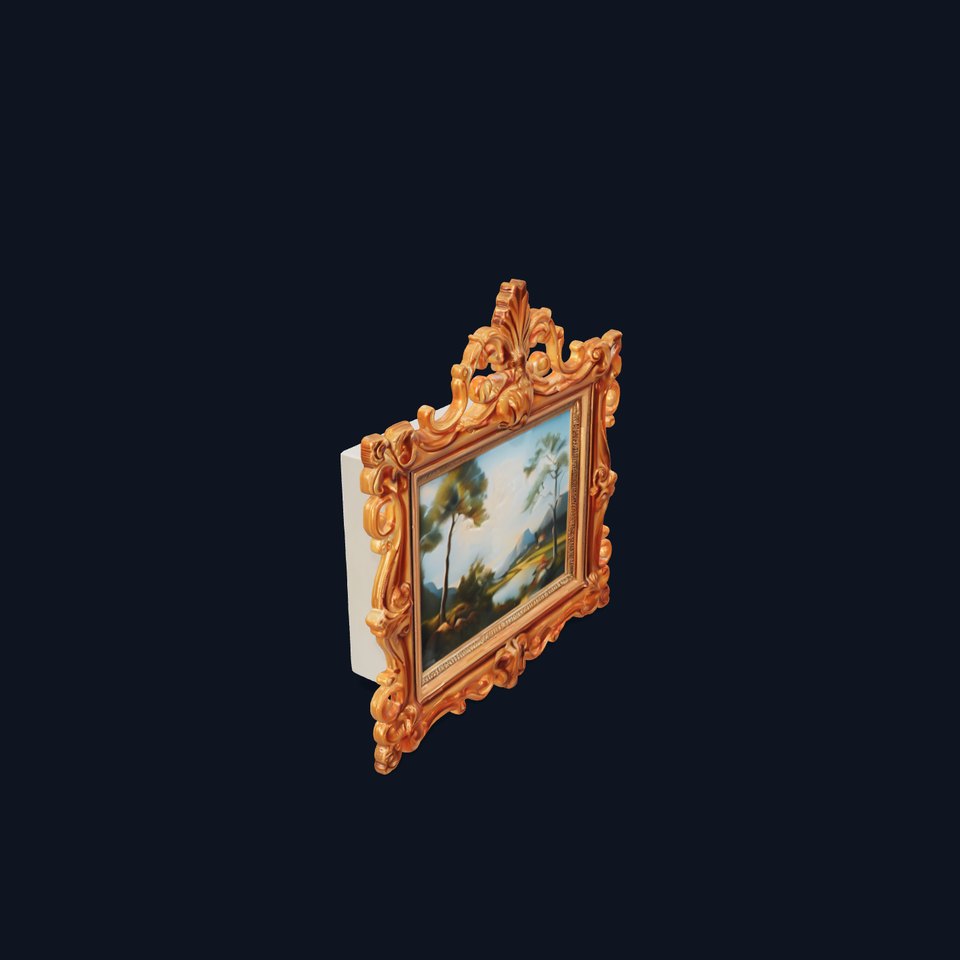 Ornate Gold Picture Frame with Landscape Painting D Model Pack