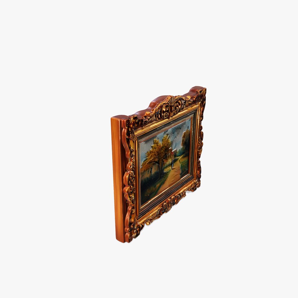 Ornate Gold Frame with Landscape Painting Model Pack