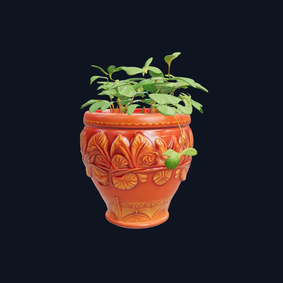 Decorative Plant Pot with Leaves Model Pack