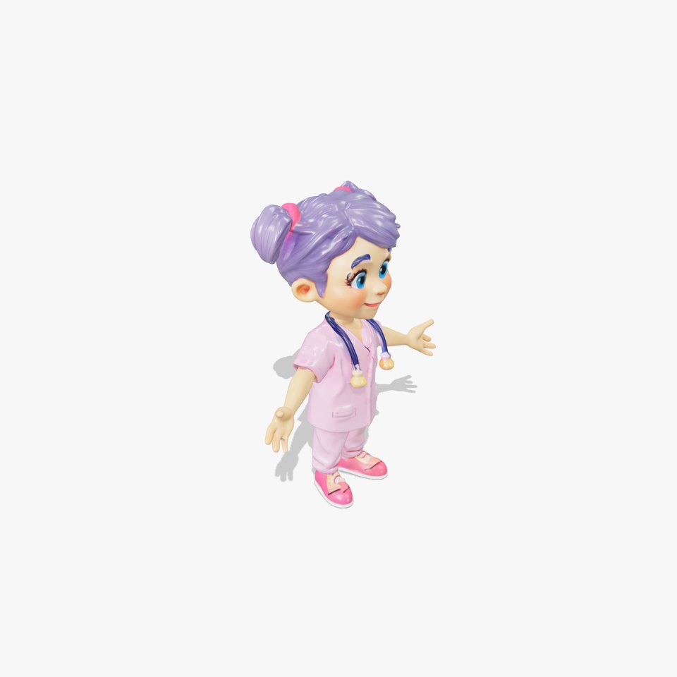 Cartoon Nurse Girl Character Model with Purple Hair and Pink Outfit