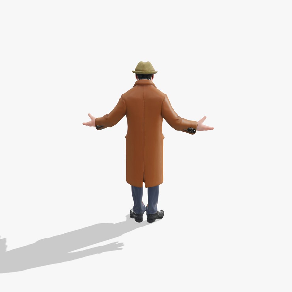 Detective Brown Coat Character  Low Mid and High Poly D Model