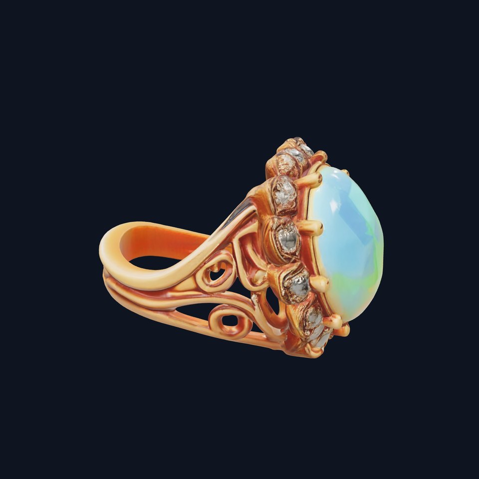 Elegant Opal Gold Ring D Model Pack