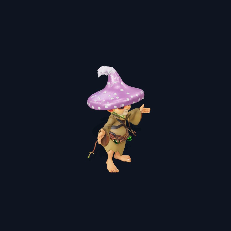 Mushroom Elf Character Model Rigged and Animated
