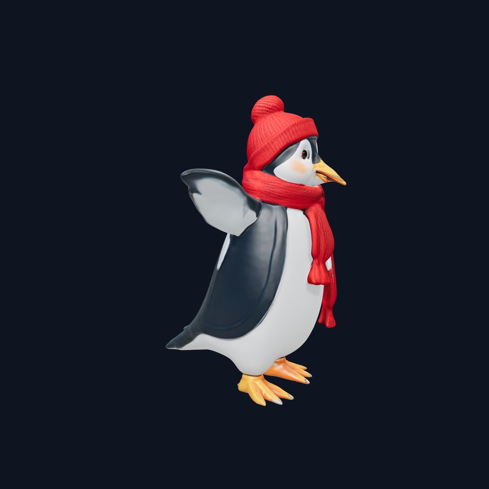 Charming Penguin Character Rigged and Animated with Winter Accessories