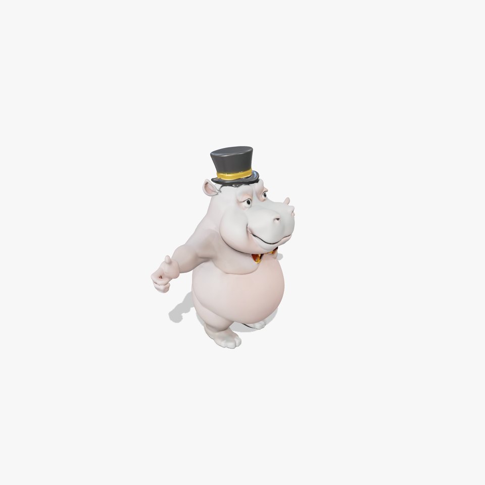Dapper Hippo Character Model Rigged and Animated