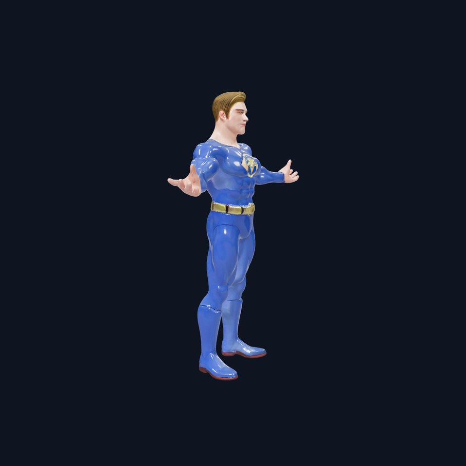Superhero Male Character in Blue Suit Rigged and Animated