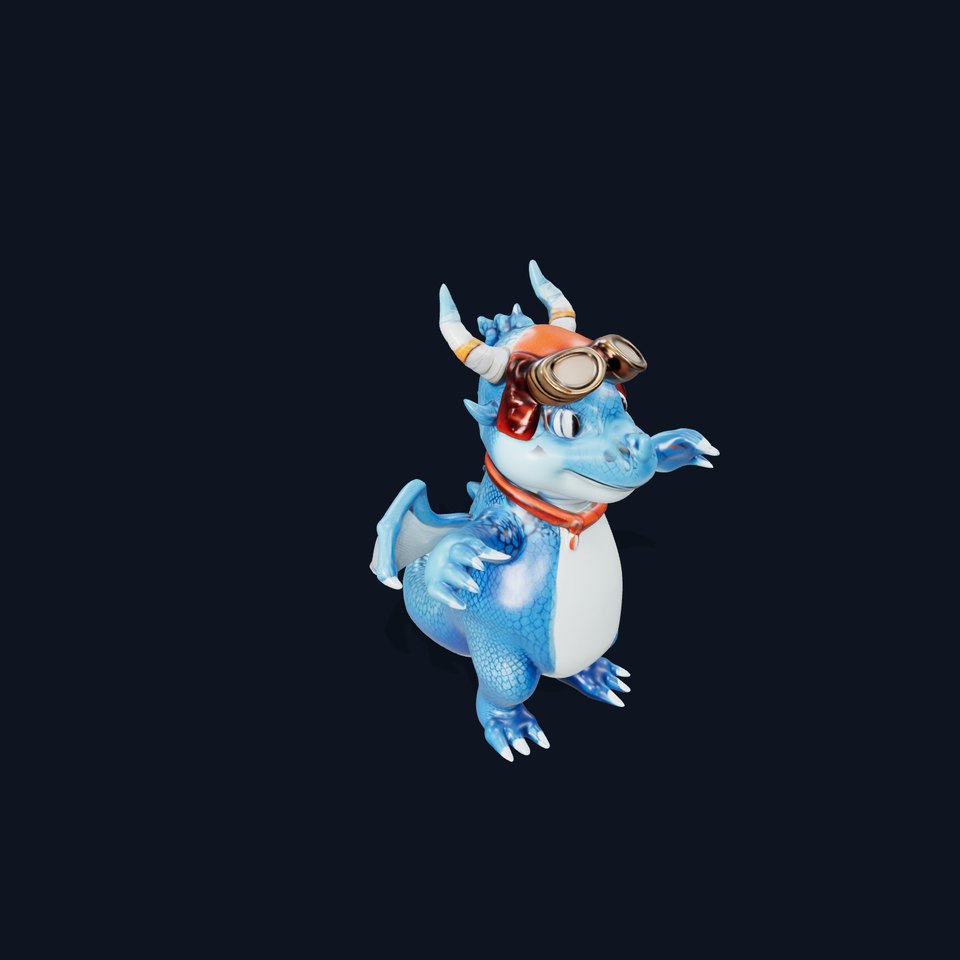 Blue Baby Dragon Rigged and Animated Character Model for Games and VR