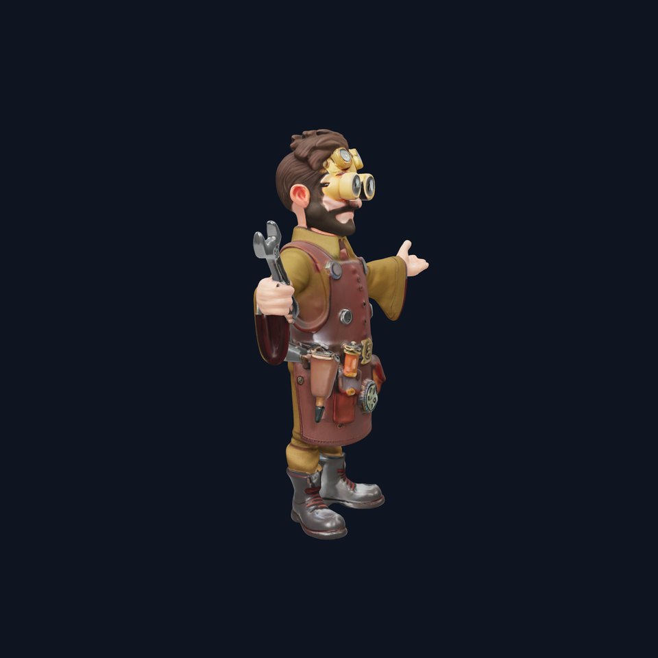 Steampunk Engineer Rigged and Animated D Character Model